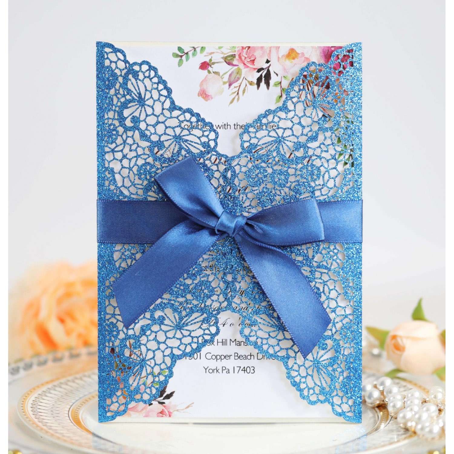 Elegant Invitation Wedding Supplies Laser Cut Glitter Paper Holiday Greeting Card